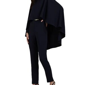 Ralph Lauren Black Long-Sleeve Draped Jumpsuit with Flowing Cape